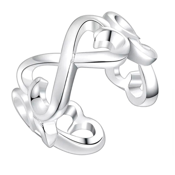 Hollow Out Heart Design Sterling Silver Cuff Bangle Bracelet - Picture 5 of 8